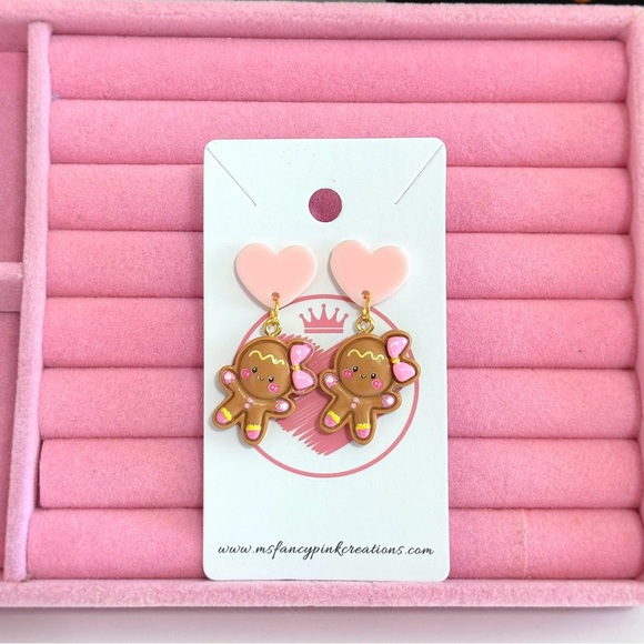 Gingerbread Girl Handmade Earrings - Picture 1 of 2